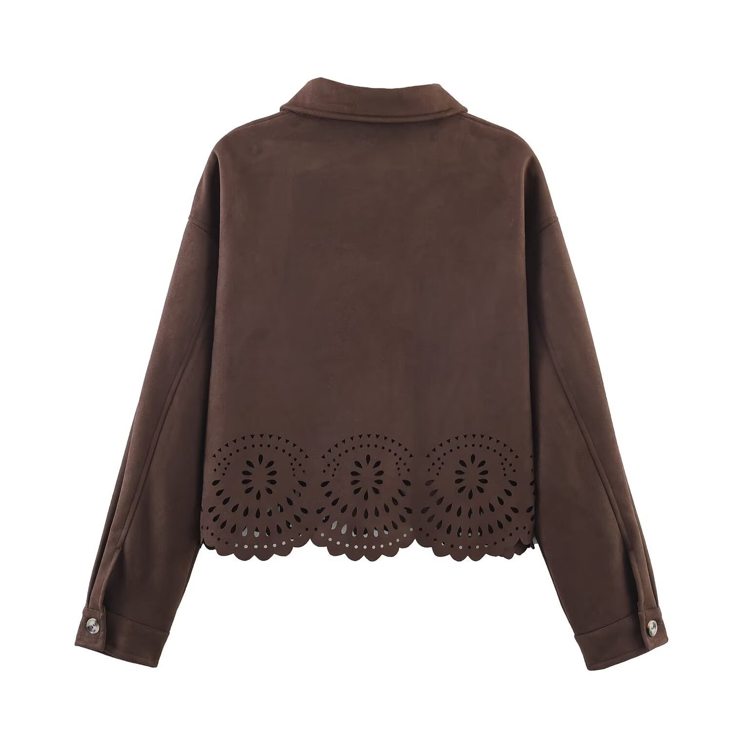 Style Hollow Hem Velvet Texture Effect Coat with Wide Leg Pants Women's Outerwear