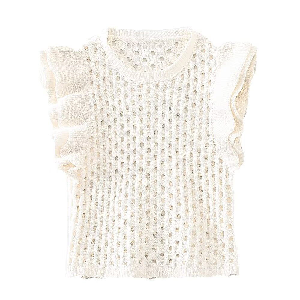 Style Layered Chiffon Decorated Sleeveless Bodycon Vest Women's Top