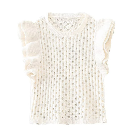 Style Layered Chiffon Decorated Sleeveless Bodycon Vest Women's Top