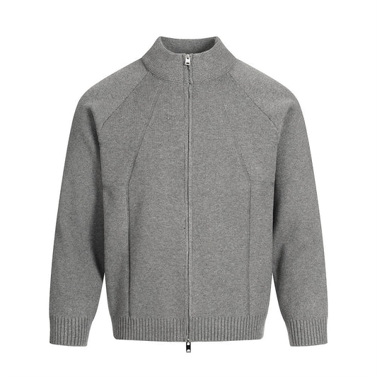 Solid color stand up collar knitted sweater jacket
