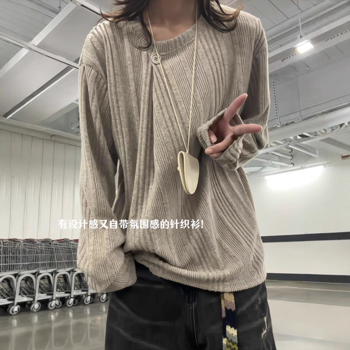 Single Button Knit Long Sleeve Base Layer Men's High-End Slim Fit Collarless Hoodie Inner T-Shirt