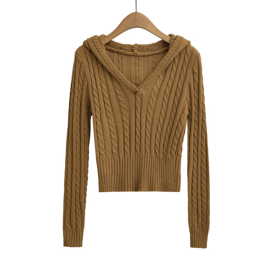 Hooded V-neck sweater