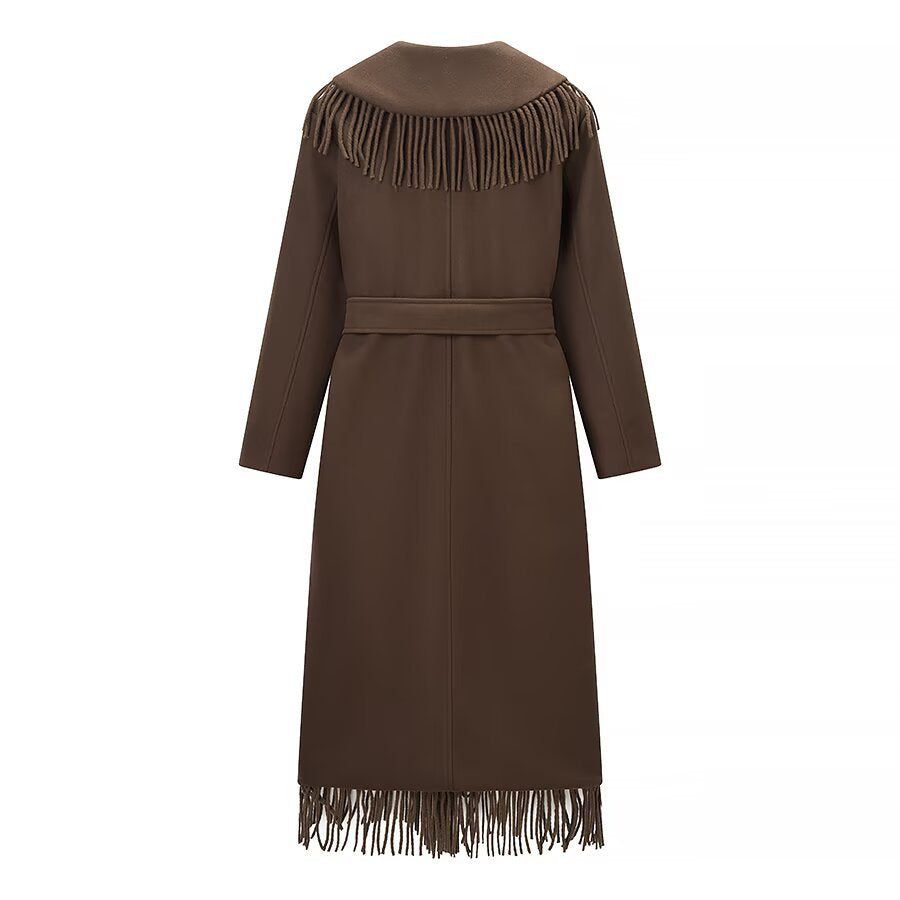 Vintage commuting style elegant tassel woolen coat jacket