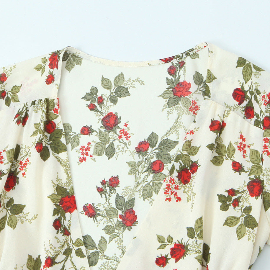 Style Floral Print Tie-Waist Long Sleeve Wrap Dress