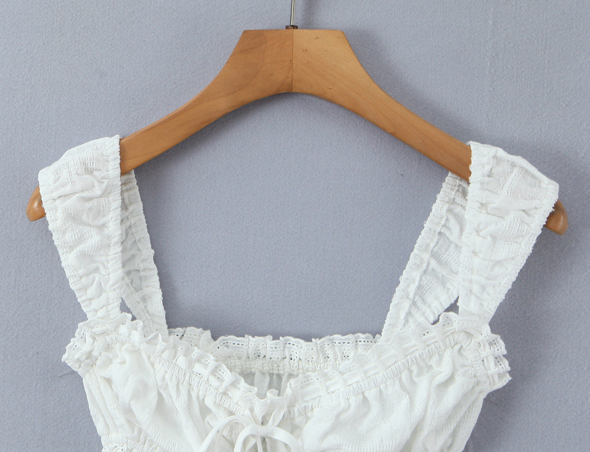 Strap lace border exposed navel white camisole vest