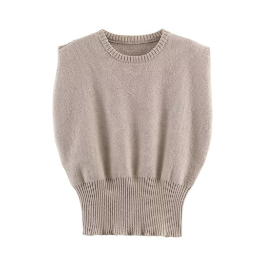 Loose round neck sleeveless knitted vest