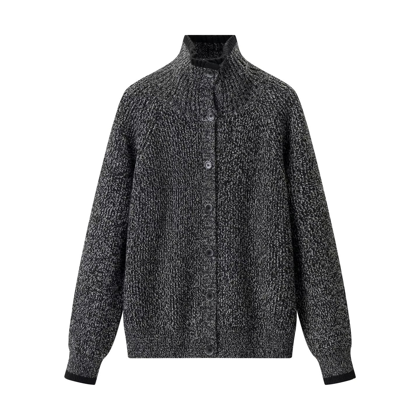 Fake two piece single breasted reversible stand up collar knitted sweater
