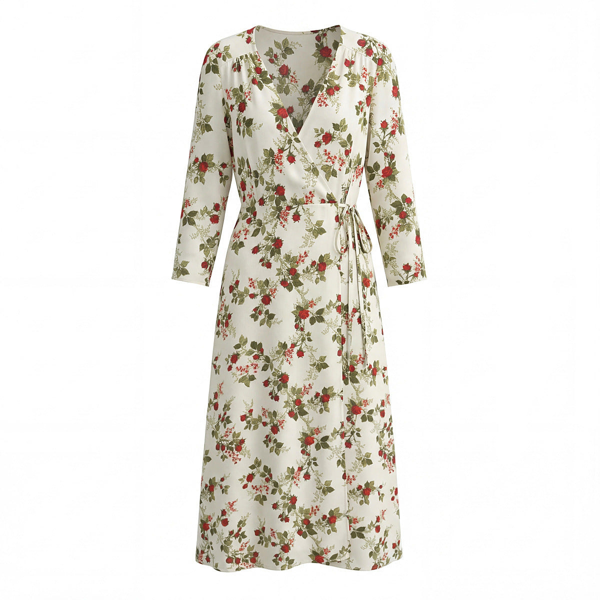 Style Floral Print Tie-Waist Long Sleeve Wrap Dress