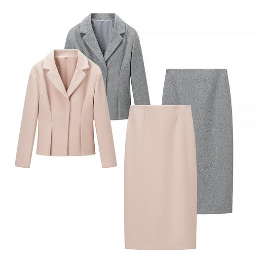 Chic Western-Style Women's Suit Jacket and Skirt Set, Fashionable and Versatile Outfit