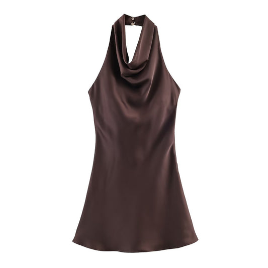 Spicy girl silk hanging neck collar dress