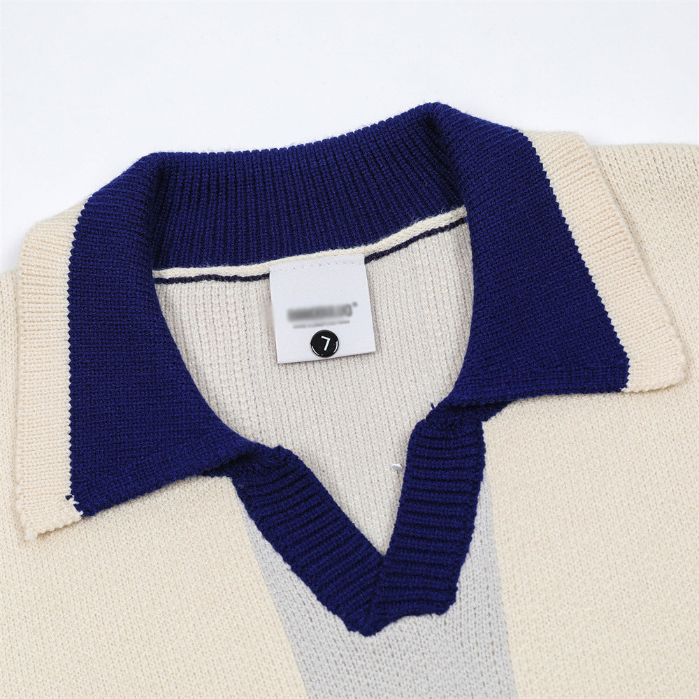 Vertical striped color blocked turtleneck sweater