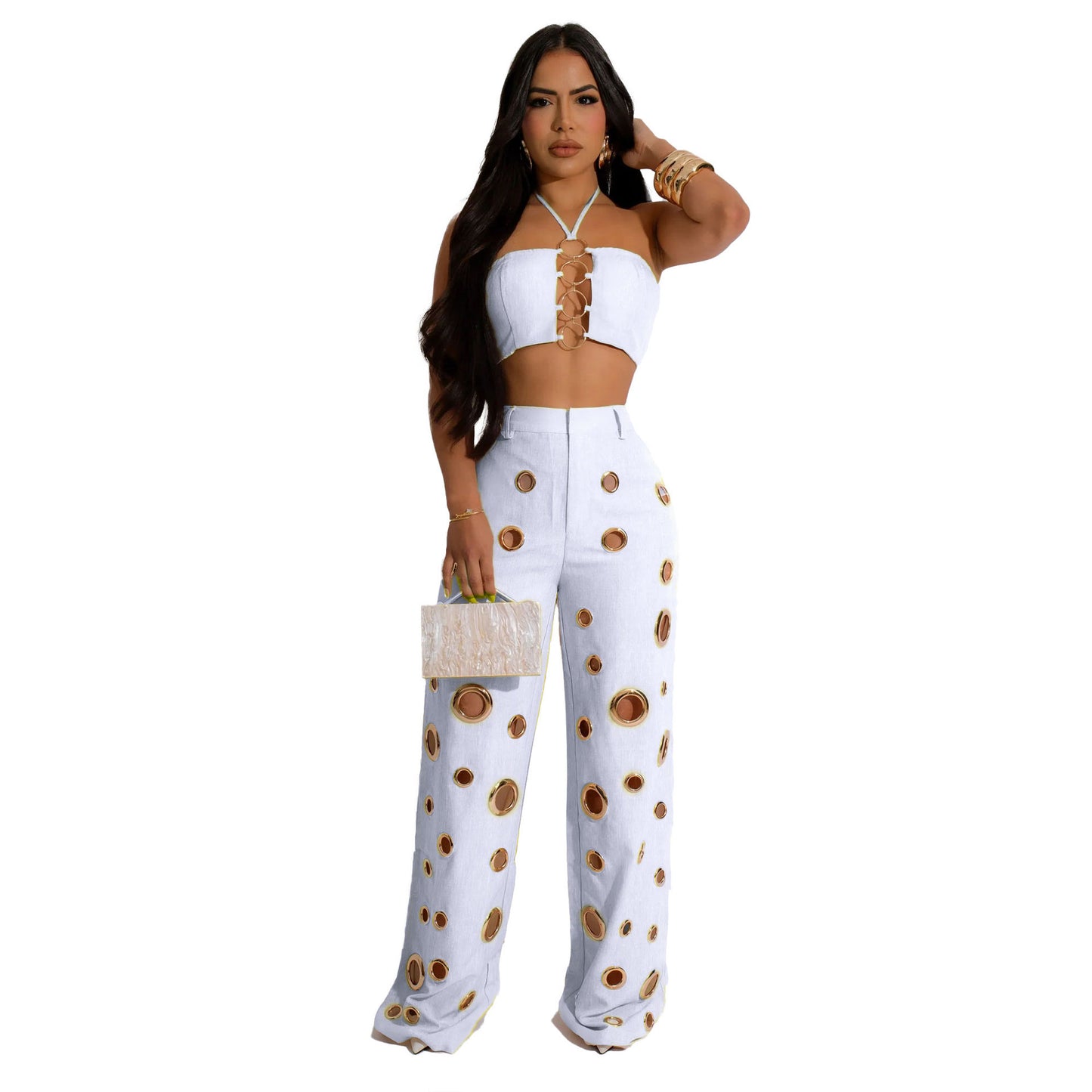 Style Sexy Ripped Fitted Two-Piece Nightclub Outfit