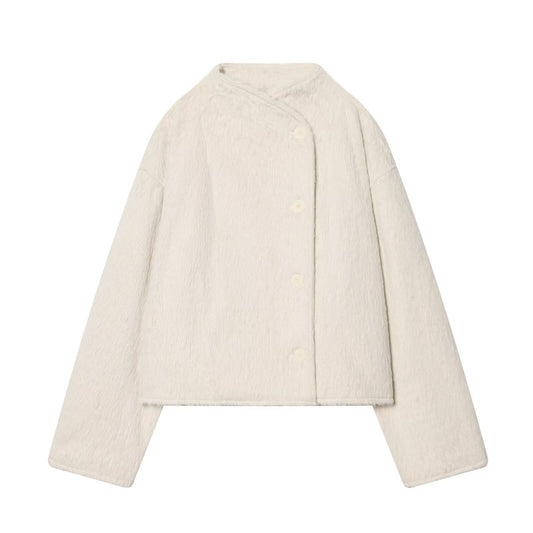 Long sleeved double breasted plush jacket for women's clothing