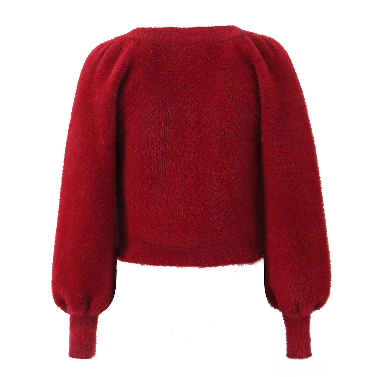 V-neck lantern sleeve cardigan sweater