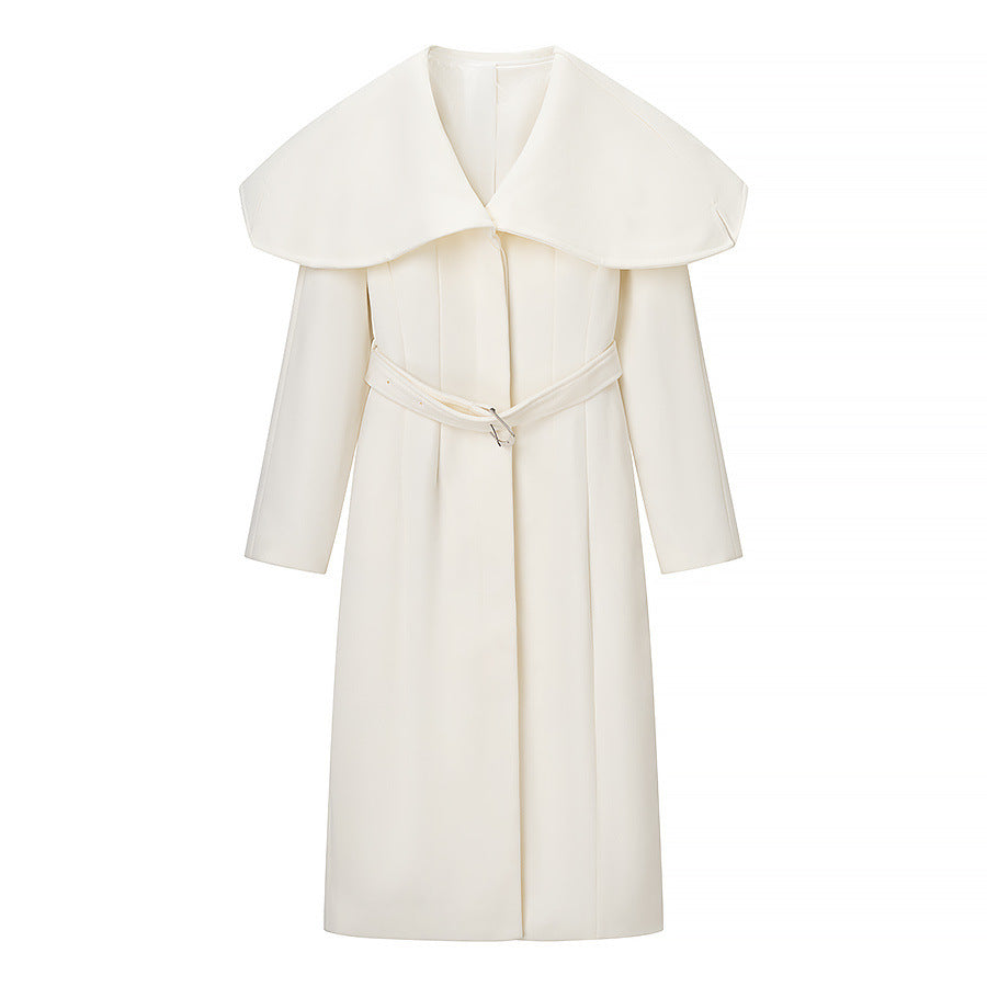 Coat Style New Women's Fashion Casual Versatile White Wool Belted Trench Coat