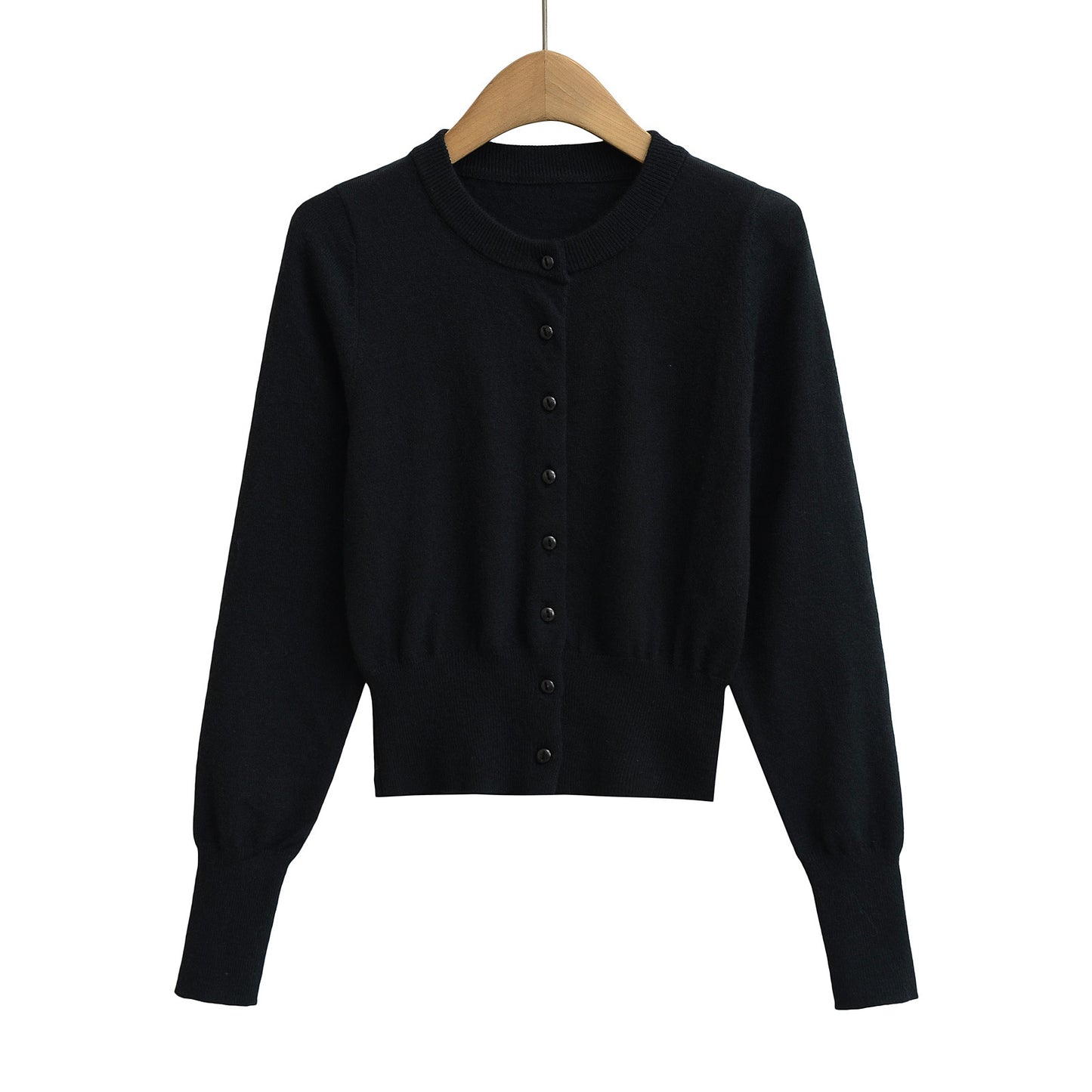 Round neck single breasted long sleeved elastic top