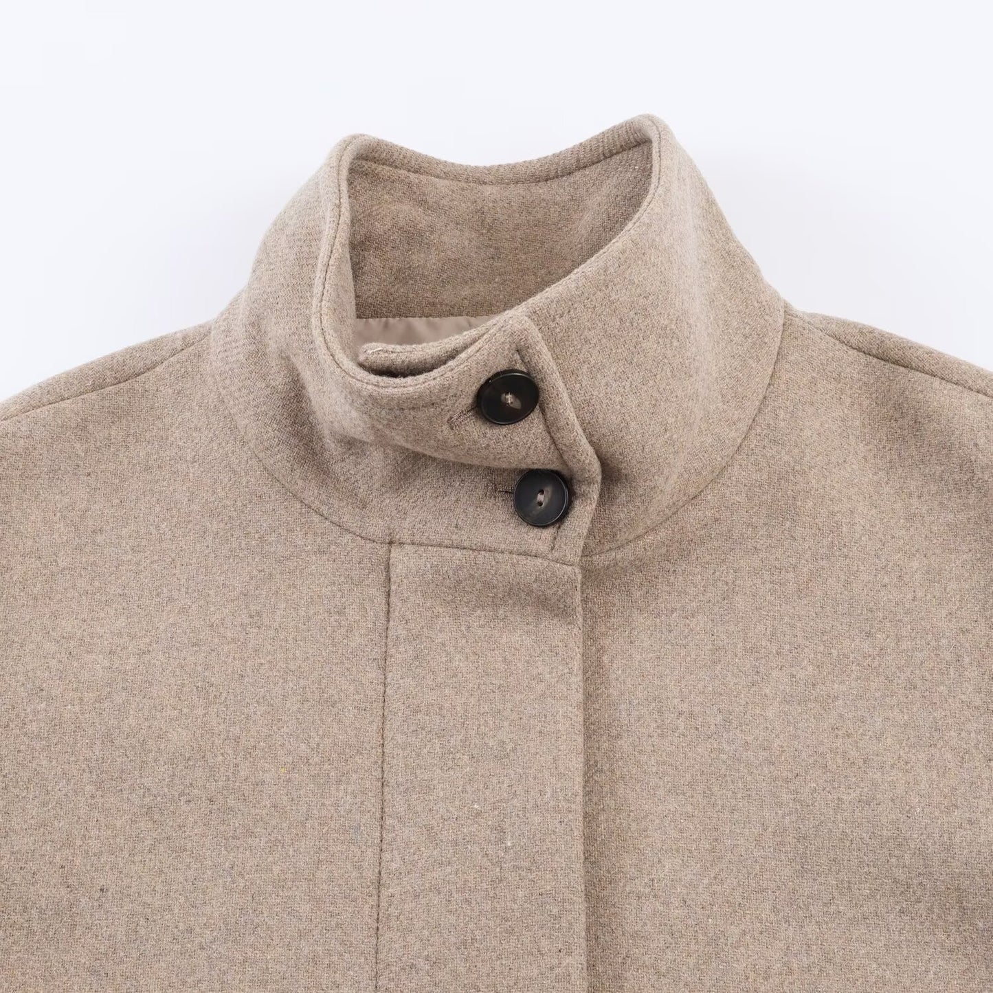 Solid Color Long Sleeve High Collar Short Coat for Women