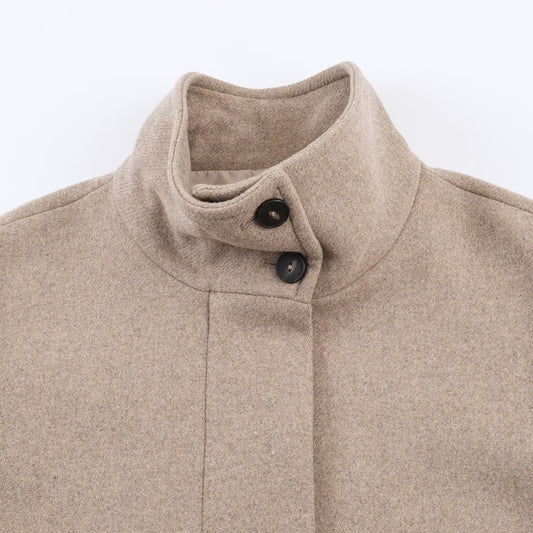 Solid Color Long Sleeve High Collar Short Coat for Women