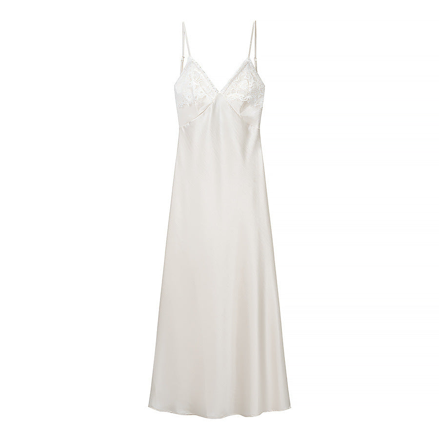 Style New Women's Fashionable Classic Versatile Lace Spliced Satin Dress