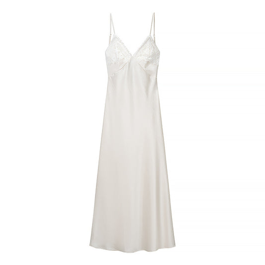 Style New Women's Fashionable Classic Versatile Lace Spliced Satin Dress