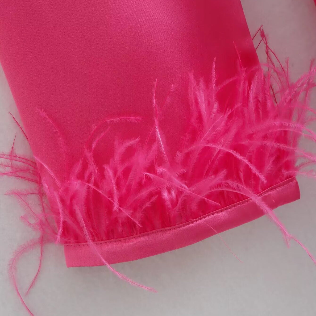 Elegant Feather-Trimmed Shiny PinkStyle for Women