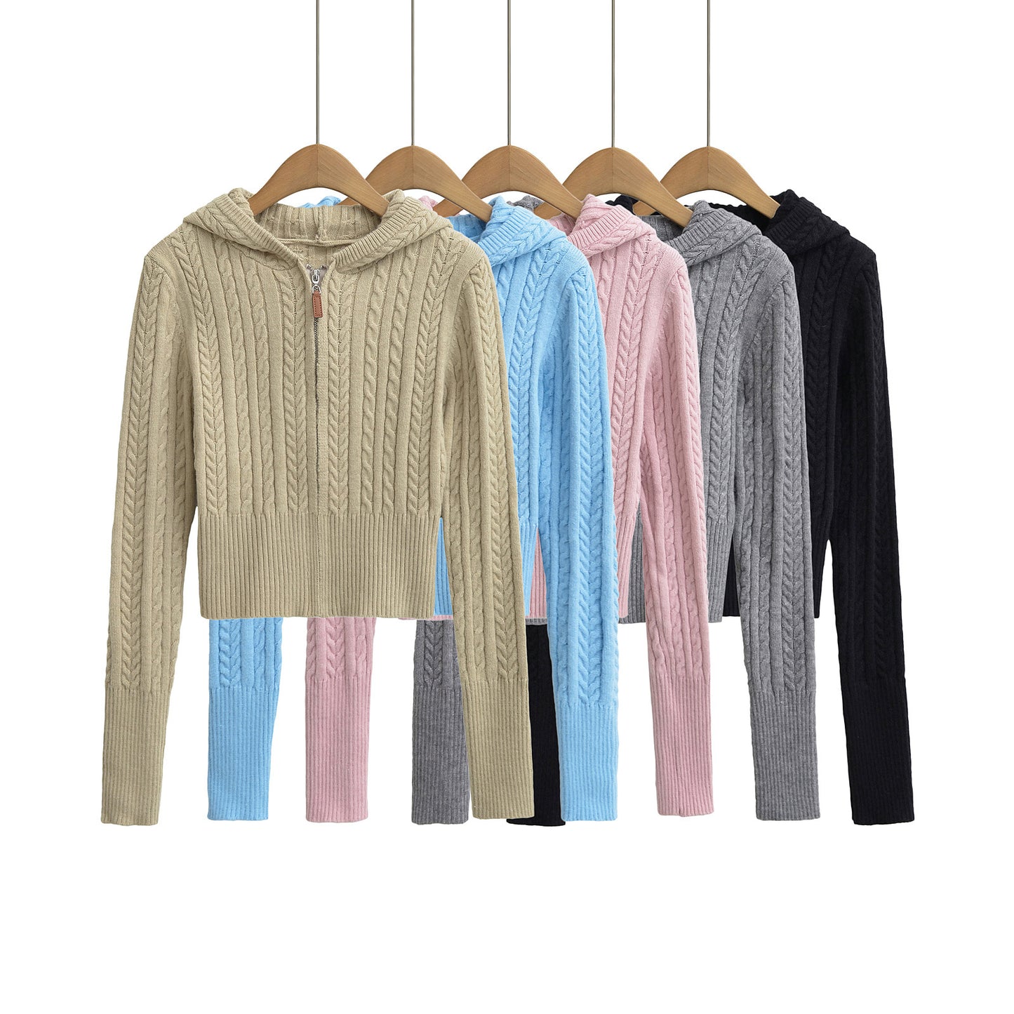 Zipper hooded long sleeved sweater