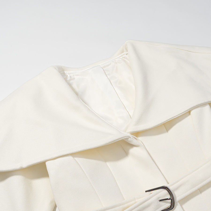 Coat Style New Women's Fashion Casual Versatile White Wool Belted Trench Coat