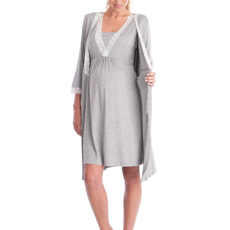 Fashion Ruffled Three-Quarter Sleeve Maternity Dress Robe Nightwear