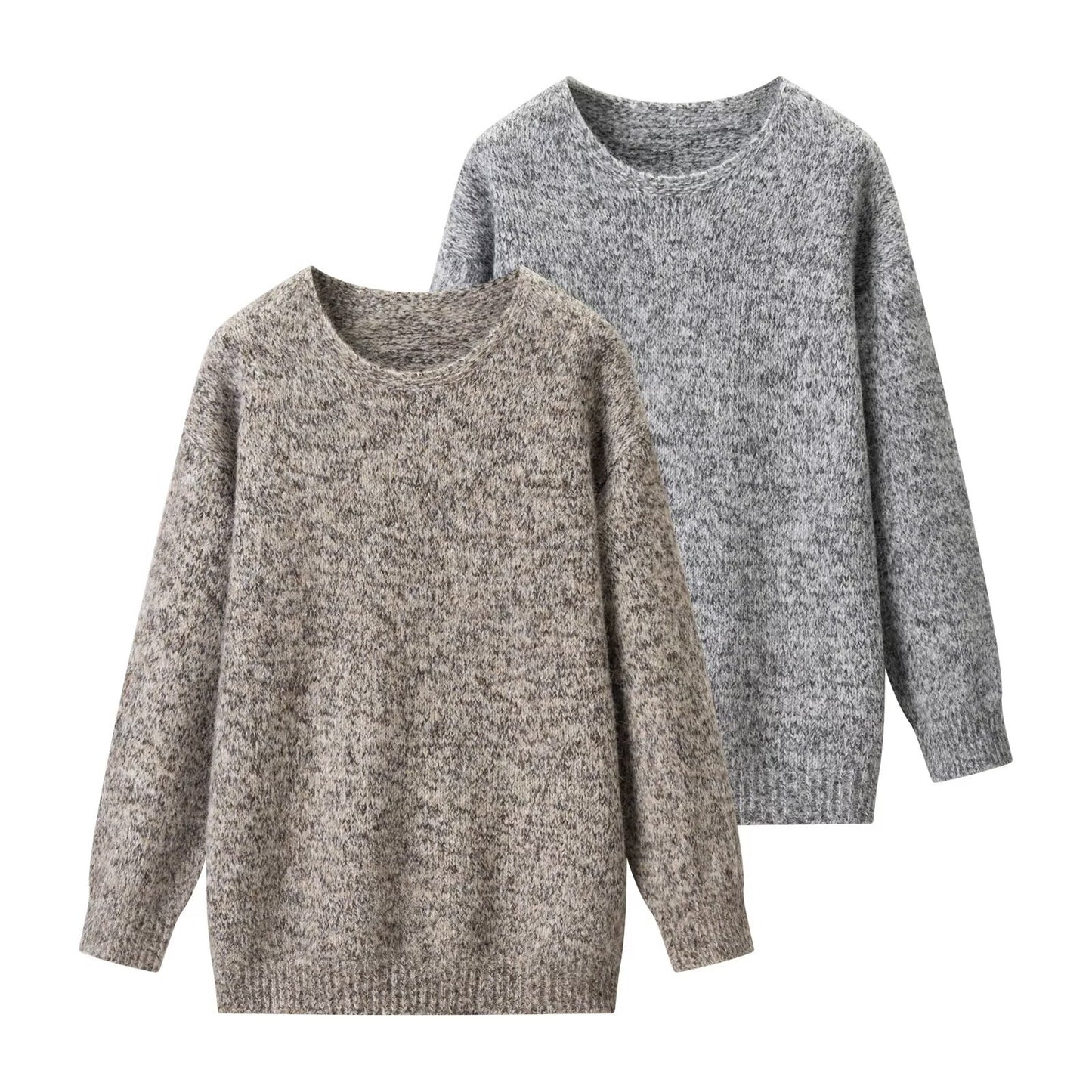 Simple round neck double stranded knitted base sweater