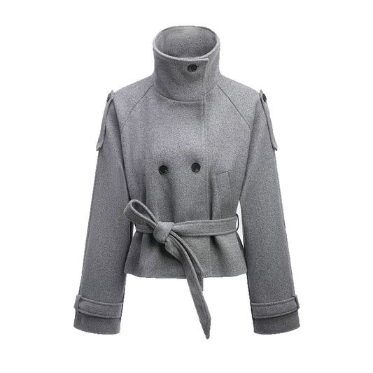Fashionable  Style Women's Casual Double-Breasted Belted Coat Top