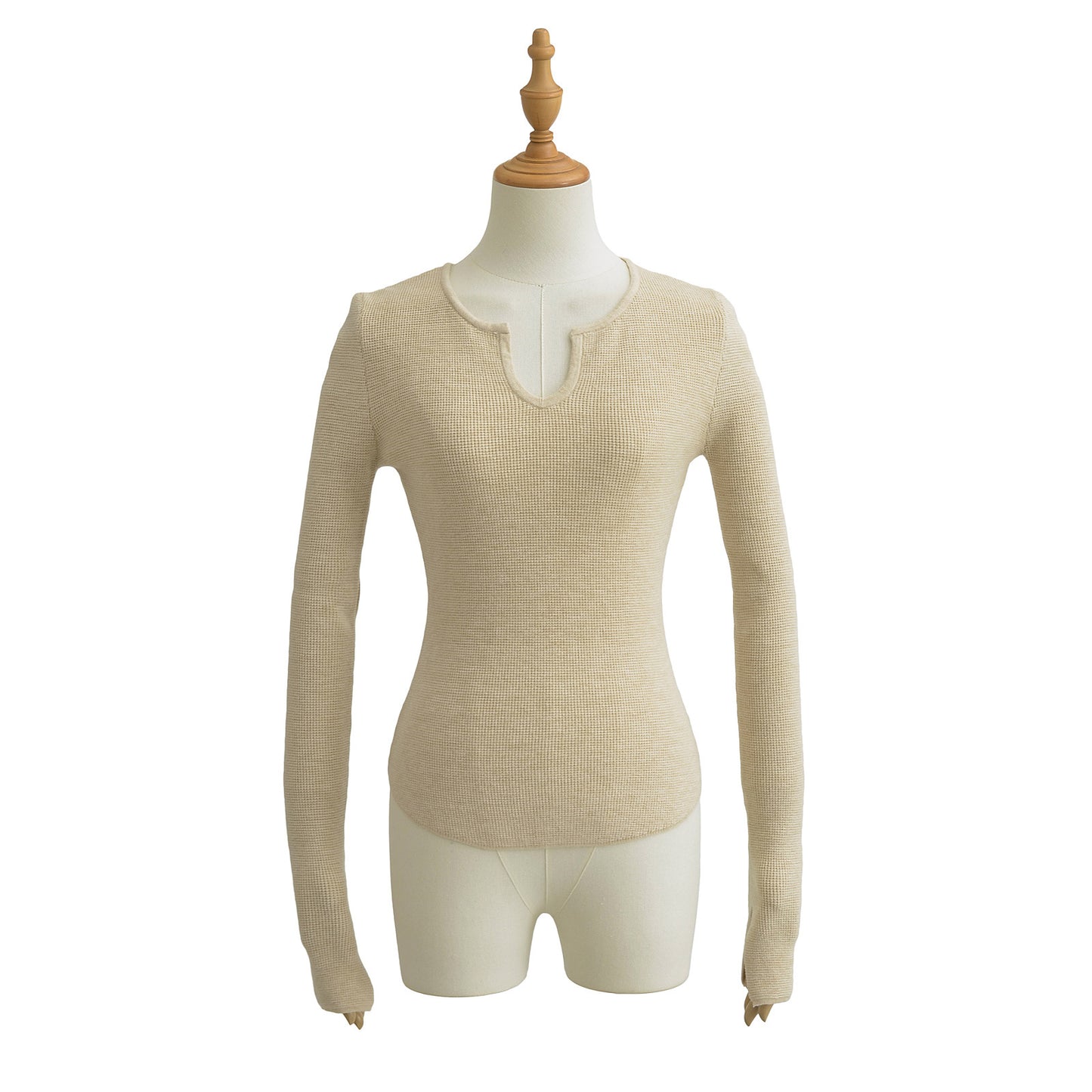 Stand collar opening slim fit long sleeved top
