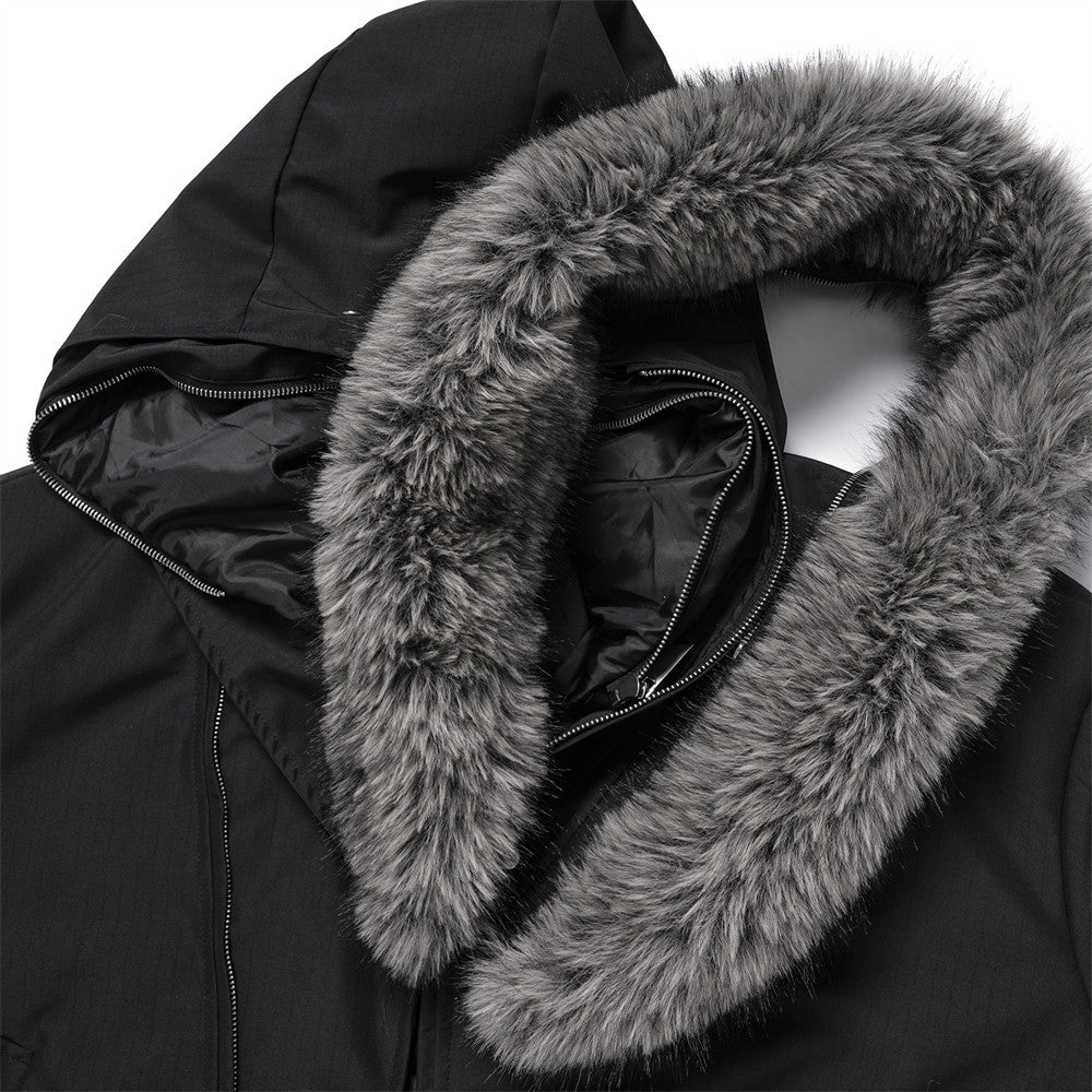 Detachable fur collar hooded cotton jacket