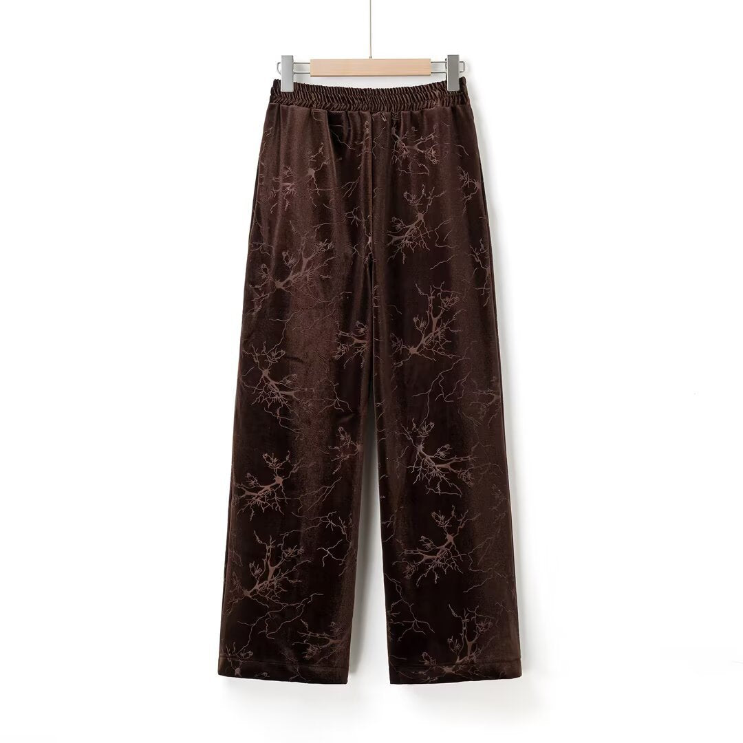 Women's Spring New Arrival National Trend Casual Fleece Velvet Embroidered Straight Leg Pants