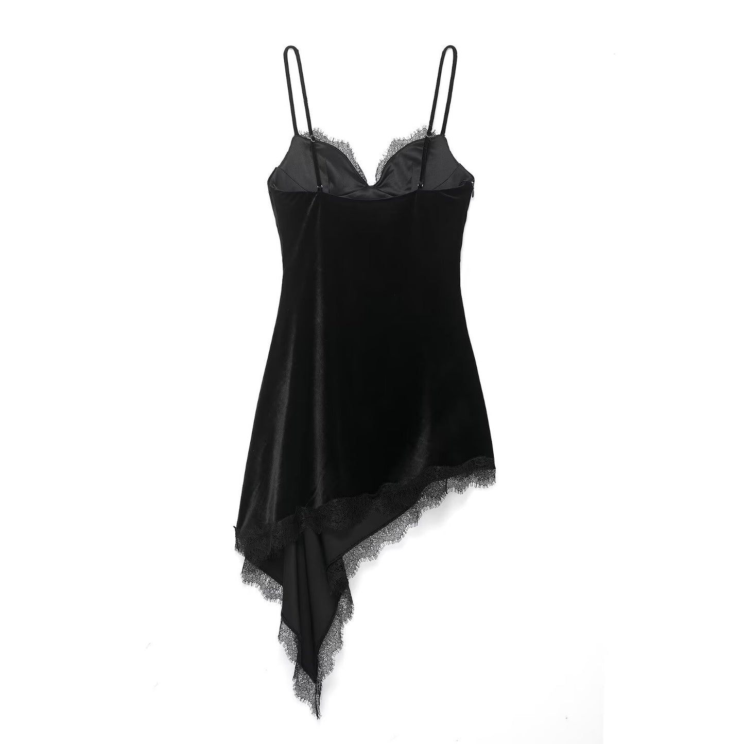 Style New Women's Fashion Asymmetric Lace Velvet Dress