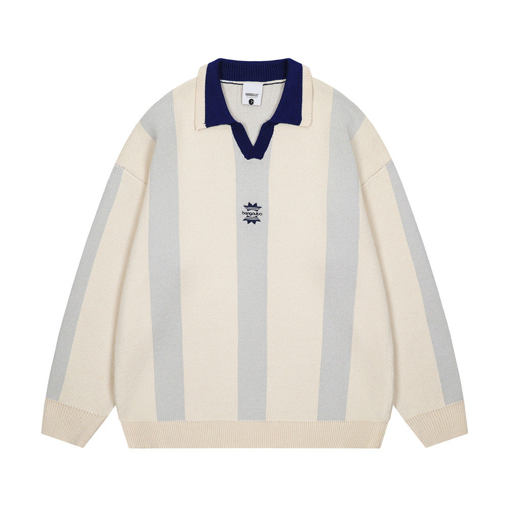 Vertical striped color blocked turtleneck sweater
