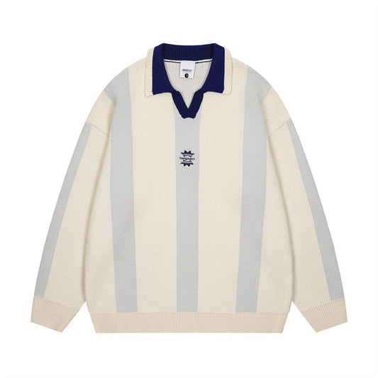 Vertical striped color blocked turtleneck sweater