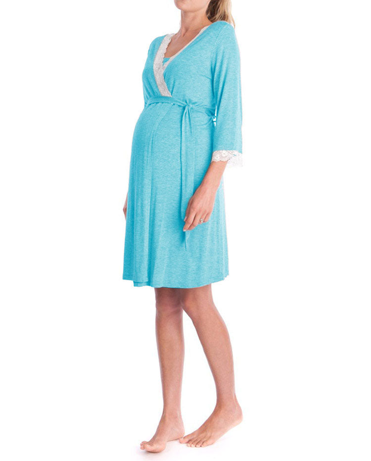 Fashion Ruffled Three-Quarter Sleeve Maternity Dress Robe Nightwear