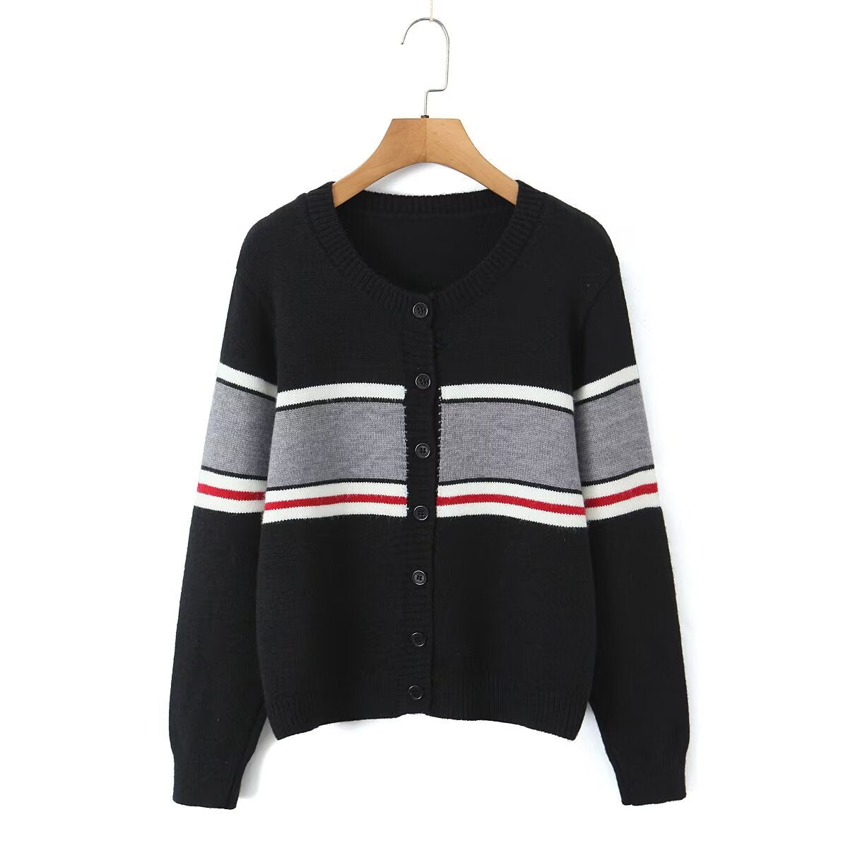 Simple casual striped cardigan sweater jacket