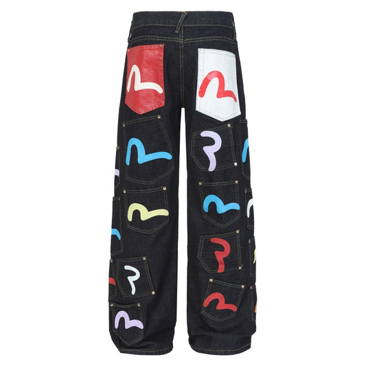 Irregular jeans with multiple pockets