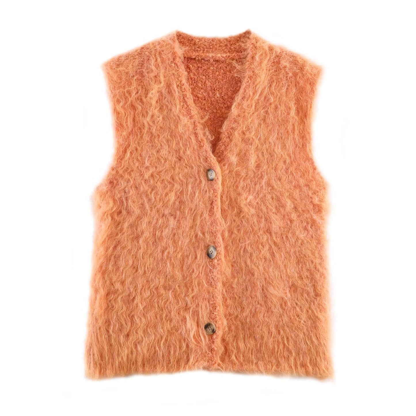 Street V-neck long haired knitted sleeveless vest