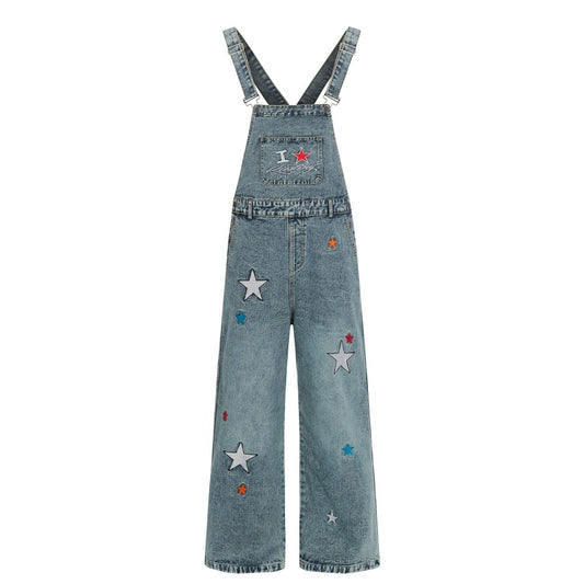 Five pointed star embroidered suspender pants