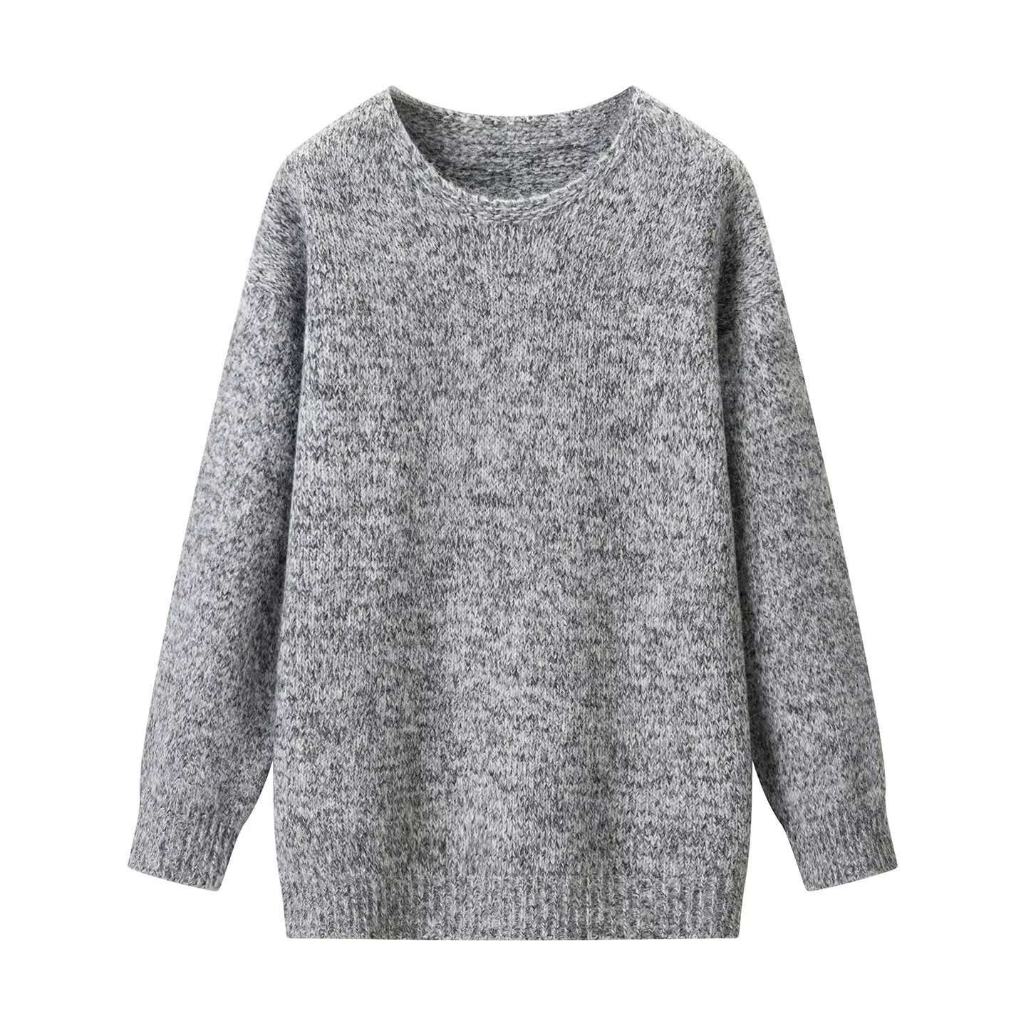 Simple round neck double stranded knitted base sweater