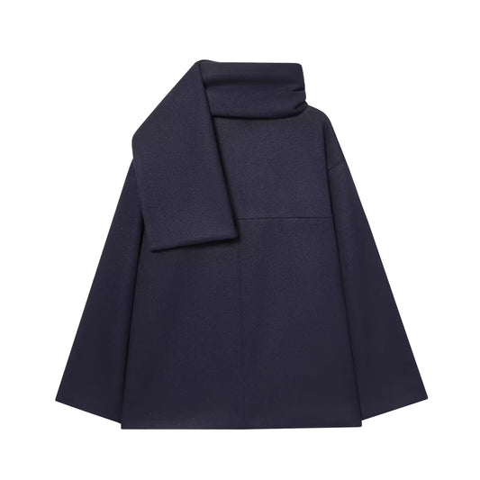 Wool blend scarf short coat jacket