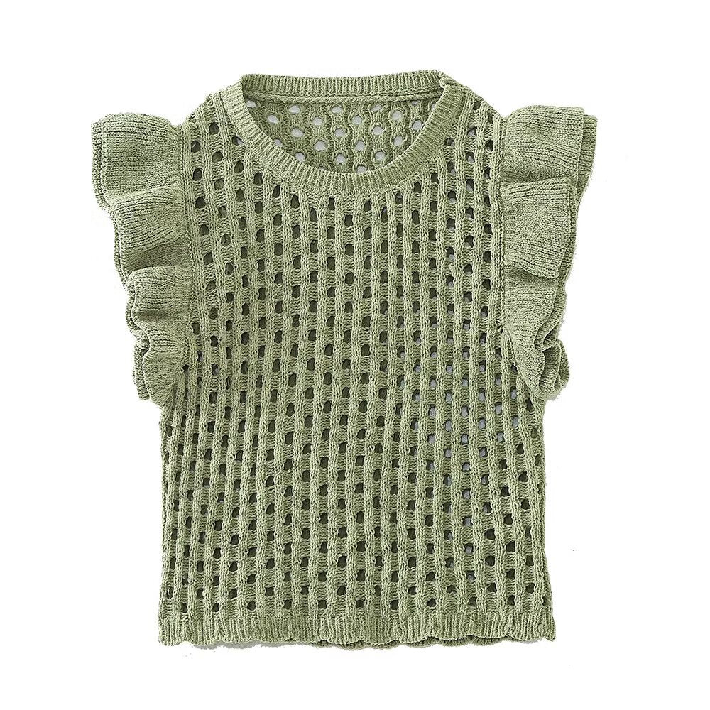 Style Layered Chiffon Decorated Sleeveless Bodycon Vest Women's Top