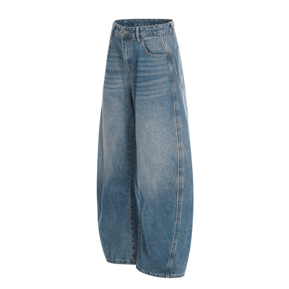 Washed gradient denim curved knife pants