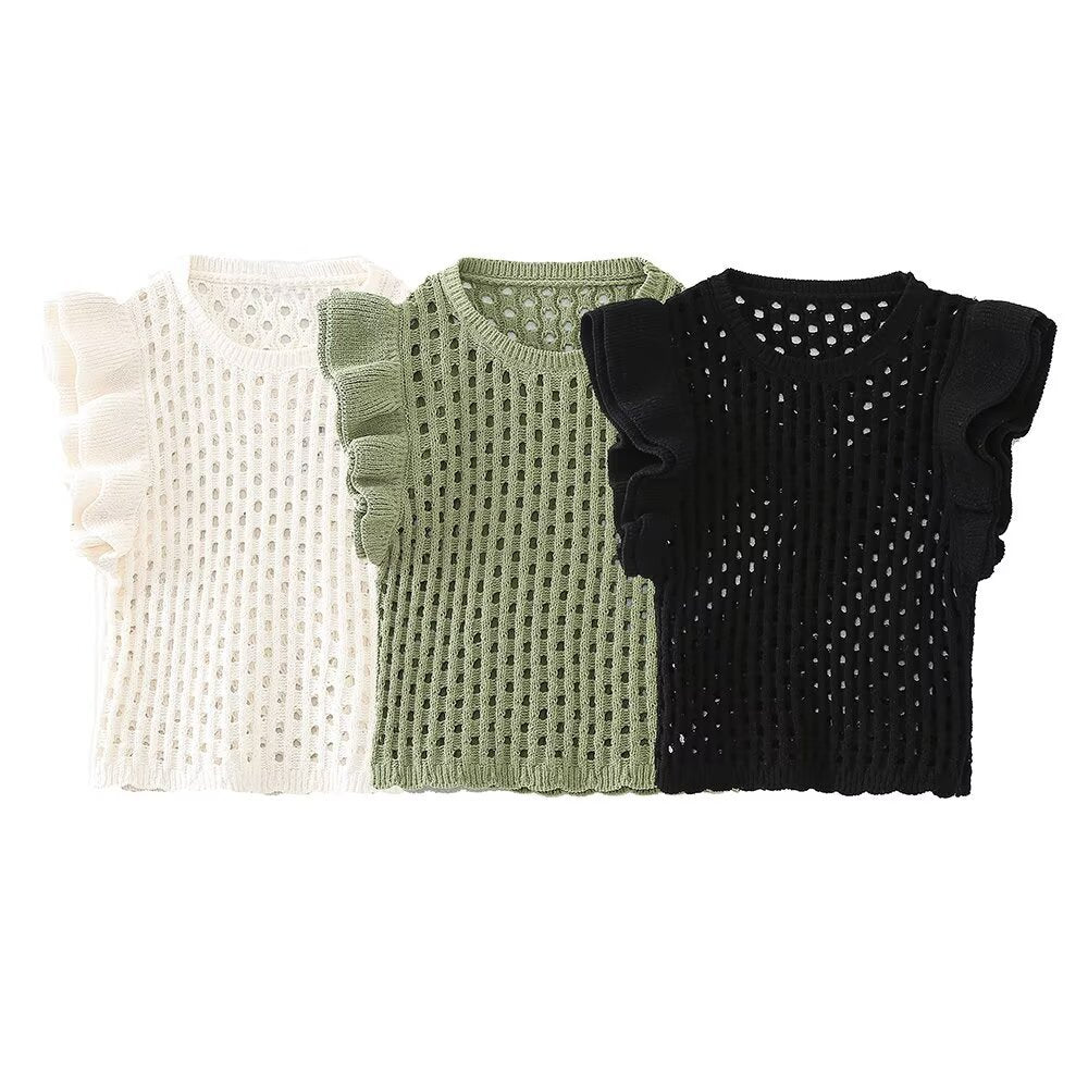 Style Layered Chiffon Decorated Sleeveless Bodycon Vest Women's Top