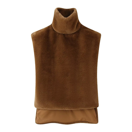 High necked faux fur shawl jacket for women's clothing