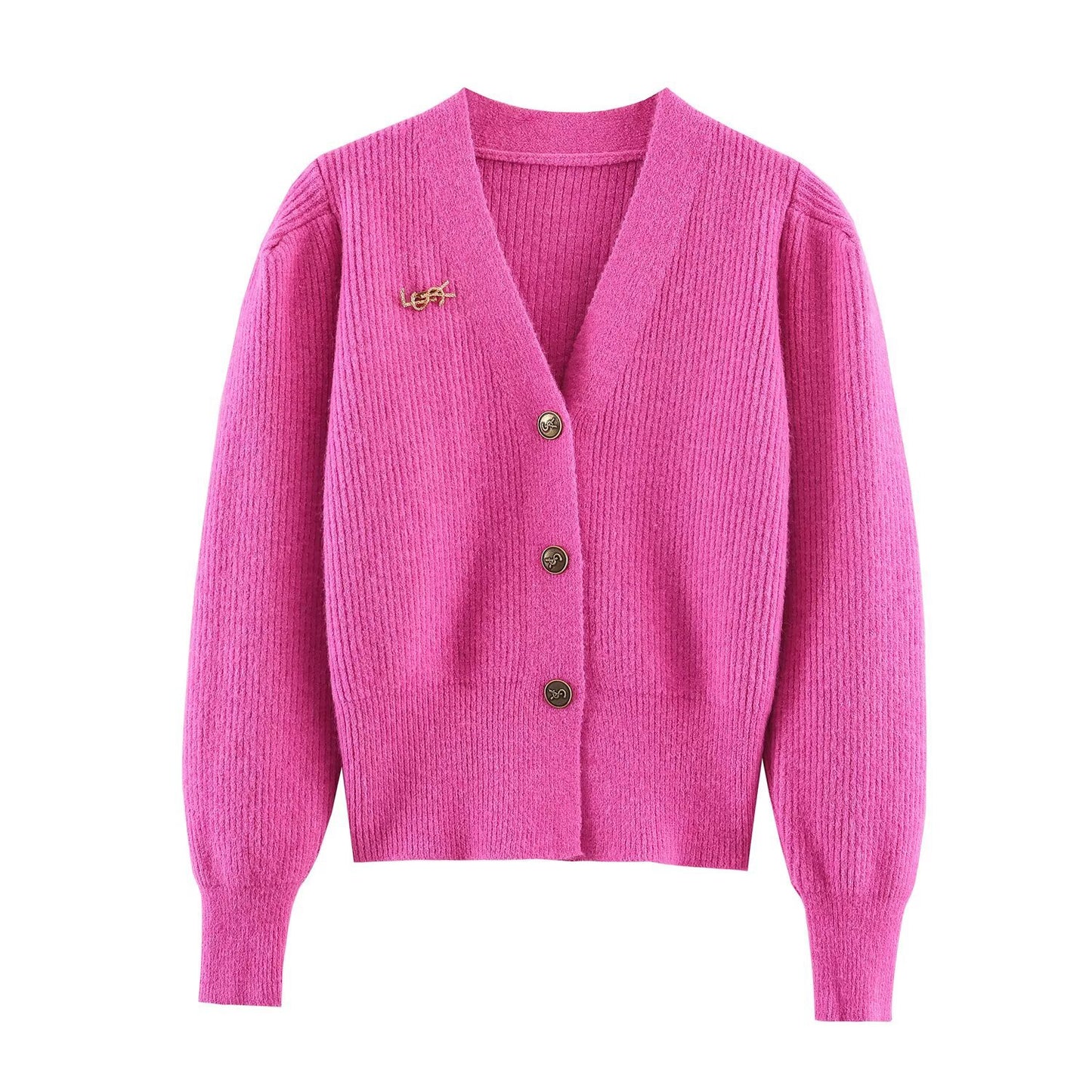 Elegant configuration brooch knit sweater jacket