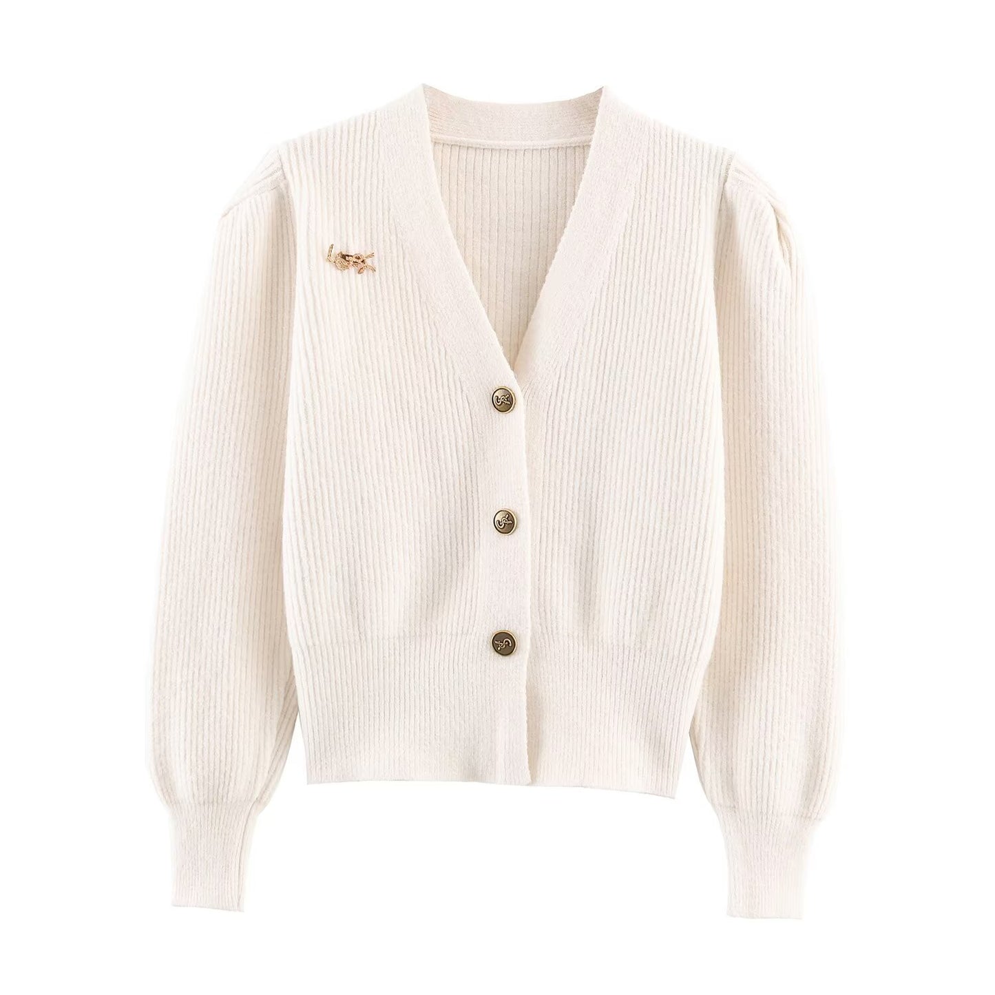 Elegant configuration brooch knit sweater jacket