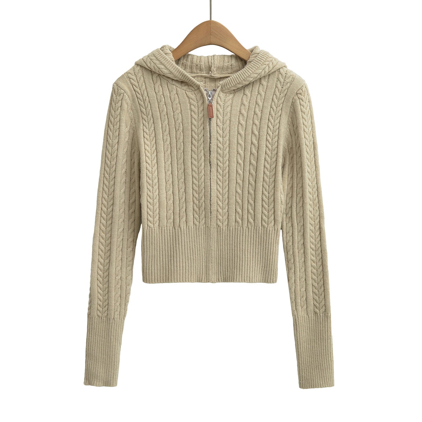 Zipper hooded long sleeved sweater